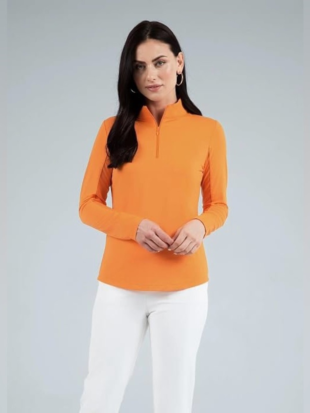 IBKUL Long Sleeve Quarter Zip Mock Neck Sun Shirt Women’s M Orange UPF 50+ Golf